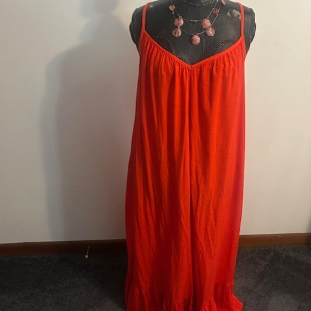 Ava & Viv Orange Flowy Spaghetti strap ruffle bottom Maxi dress, size 1X